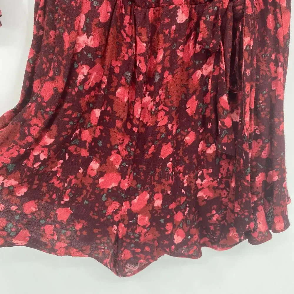 Free People Women's Berry Burgundy All The Right Ruffles Romper Size Small
